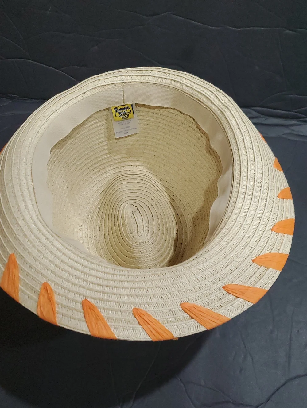 Banana Boat beige and orange whipstitch style trim upf50+ raffia fedora sun hat
